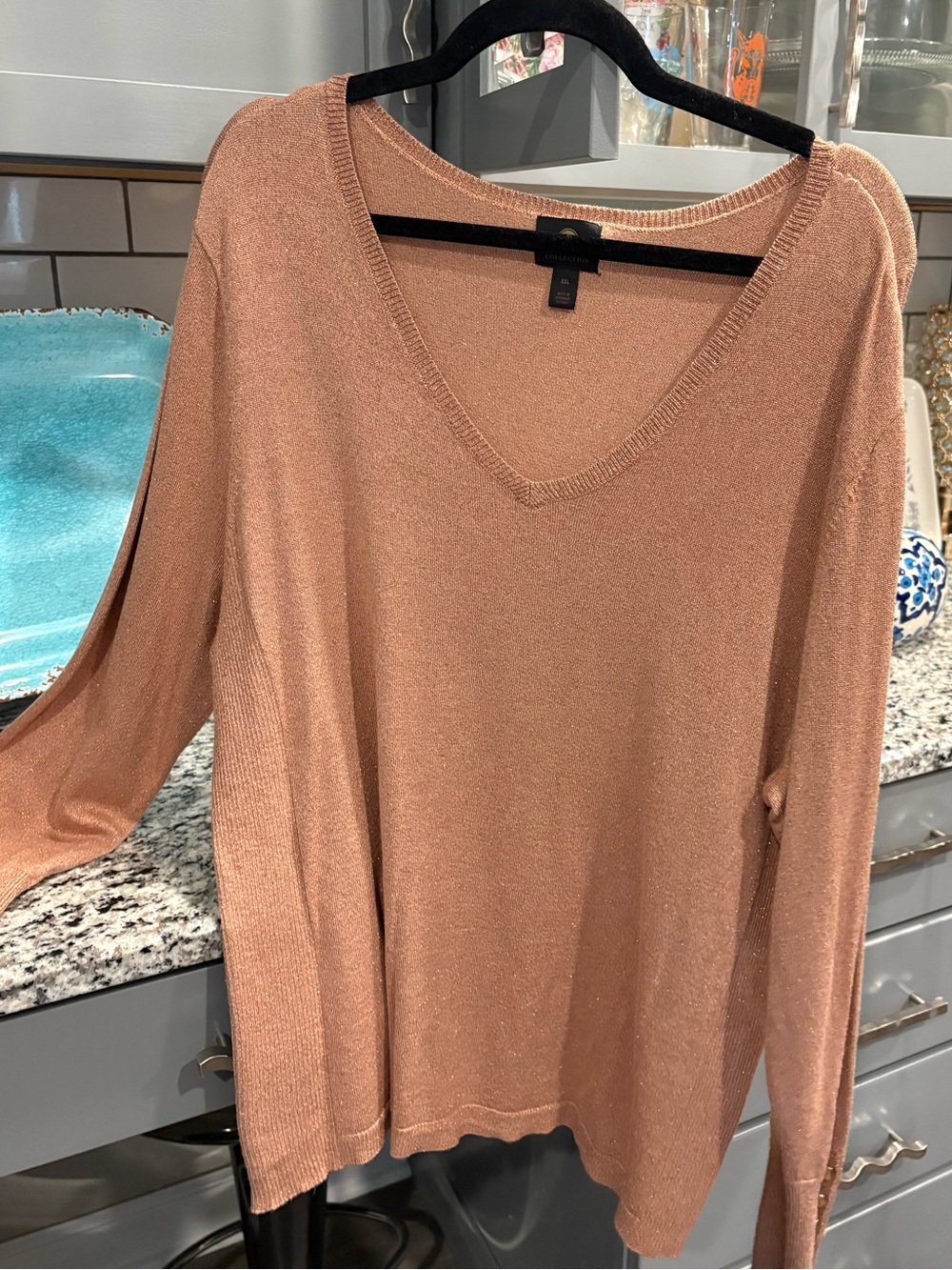 JM Collection V-Neck Knit Sweater in Dusty Rose